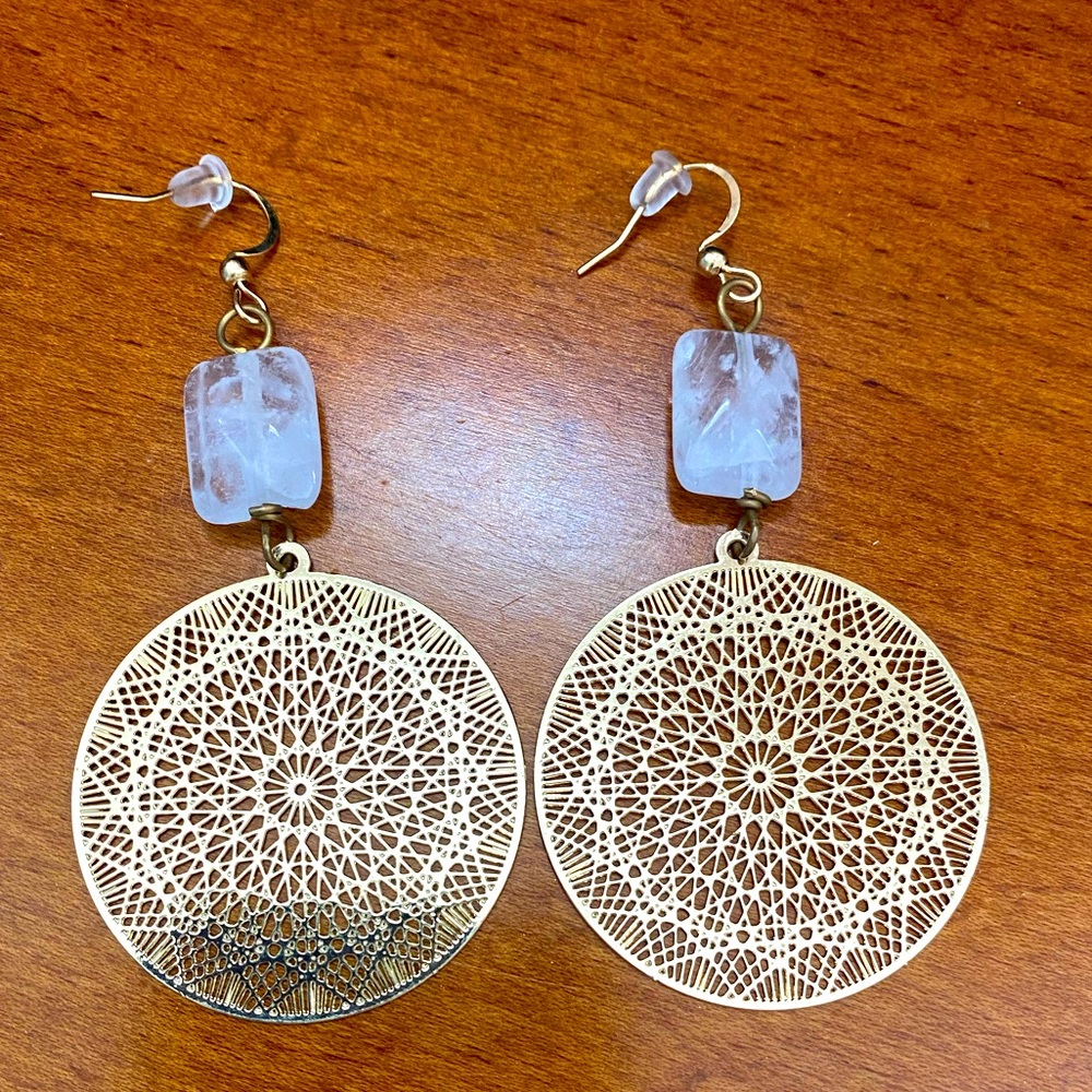 Gold Circle + Stone Statement Earrings